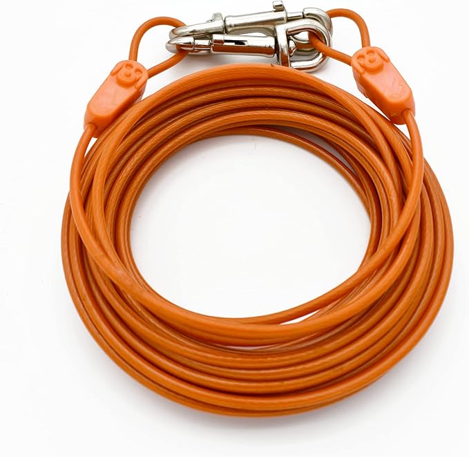 40FT Tie-Out Cables for Dogs - Strong, Safe, and Durable Dog Tie-Outs for Small Dogs up to 125 Pounds - Weather and Wear Resistant Galvanized Aircraft Cable for Outside Use