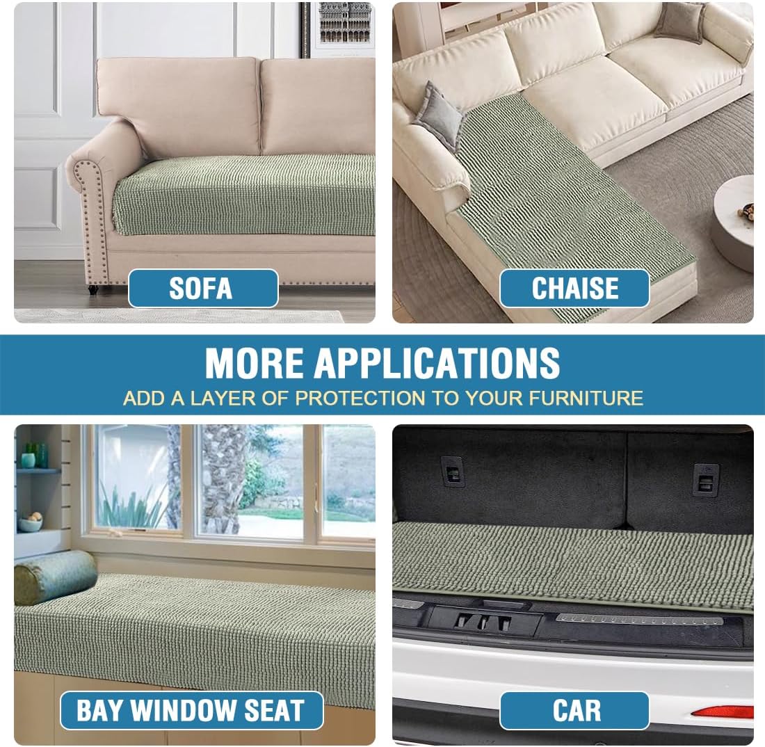 H.VERSAILTEX Plush Chenille Dog Bed Cover Thick Soft Loveseat Cover for 2 Cushion Couch Anti Slip Couch Cover Furniture Protector for Dog, Pet, Cat (35" x 62", Sea Foam)