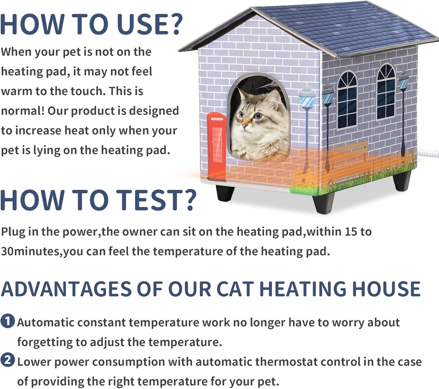 NAMOTEK Heated Cat Houses for Indoor/Outdoor Cats with Elevated Heated Cat Bed Providing Safe Feral Cats, Easy to Assemble Small(15" x 13" x18)