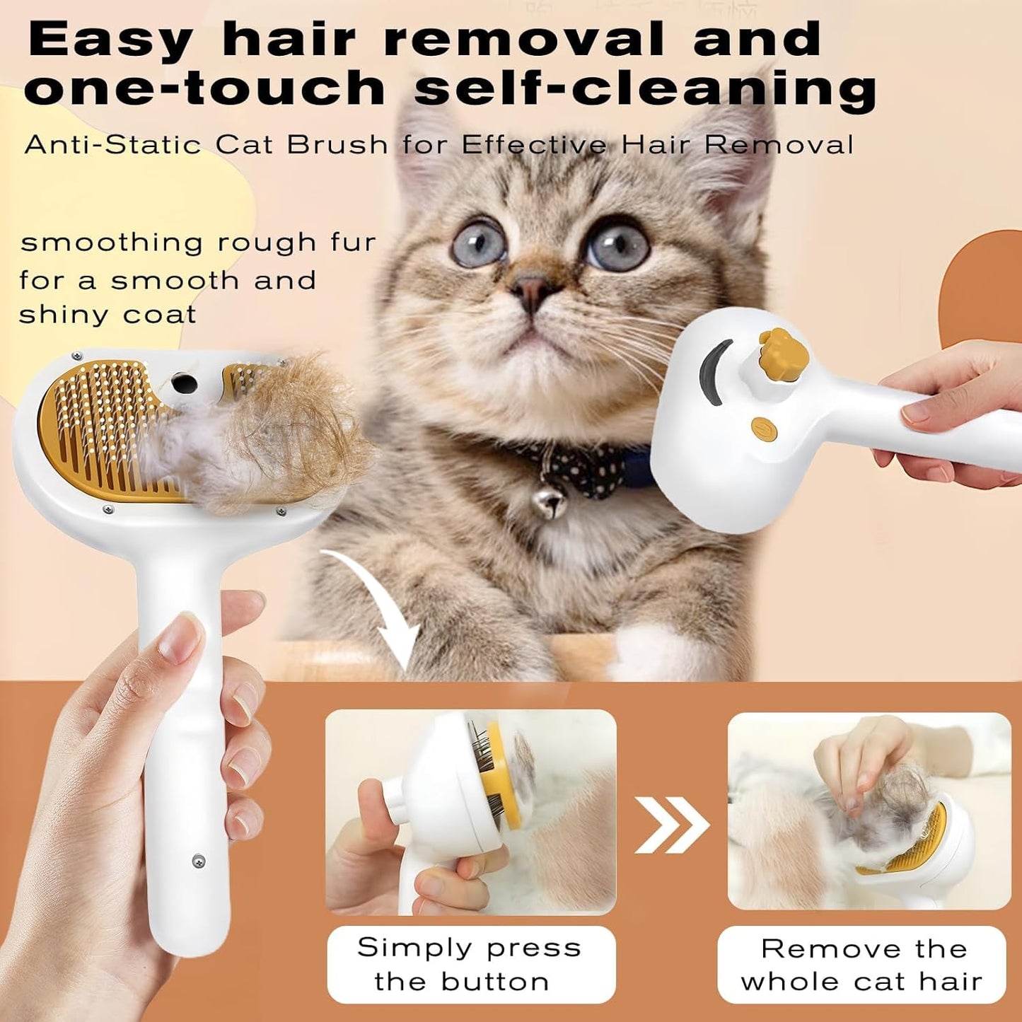 Pet Steam Brush for Dog & Cat – 3-in-1 Spray Hair Removal Comb – Steam Brush for Shedding & Grooming –Spritz Defur Comb–Includes Waterless Shampoo & Eye Wipes
