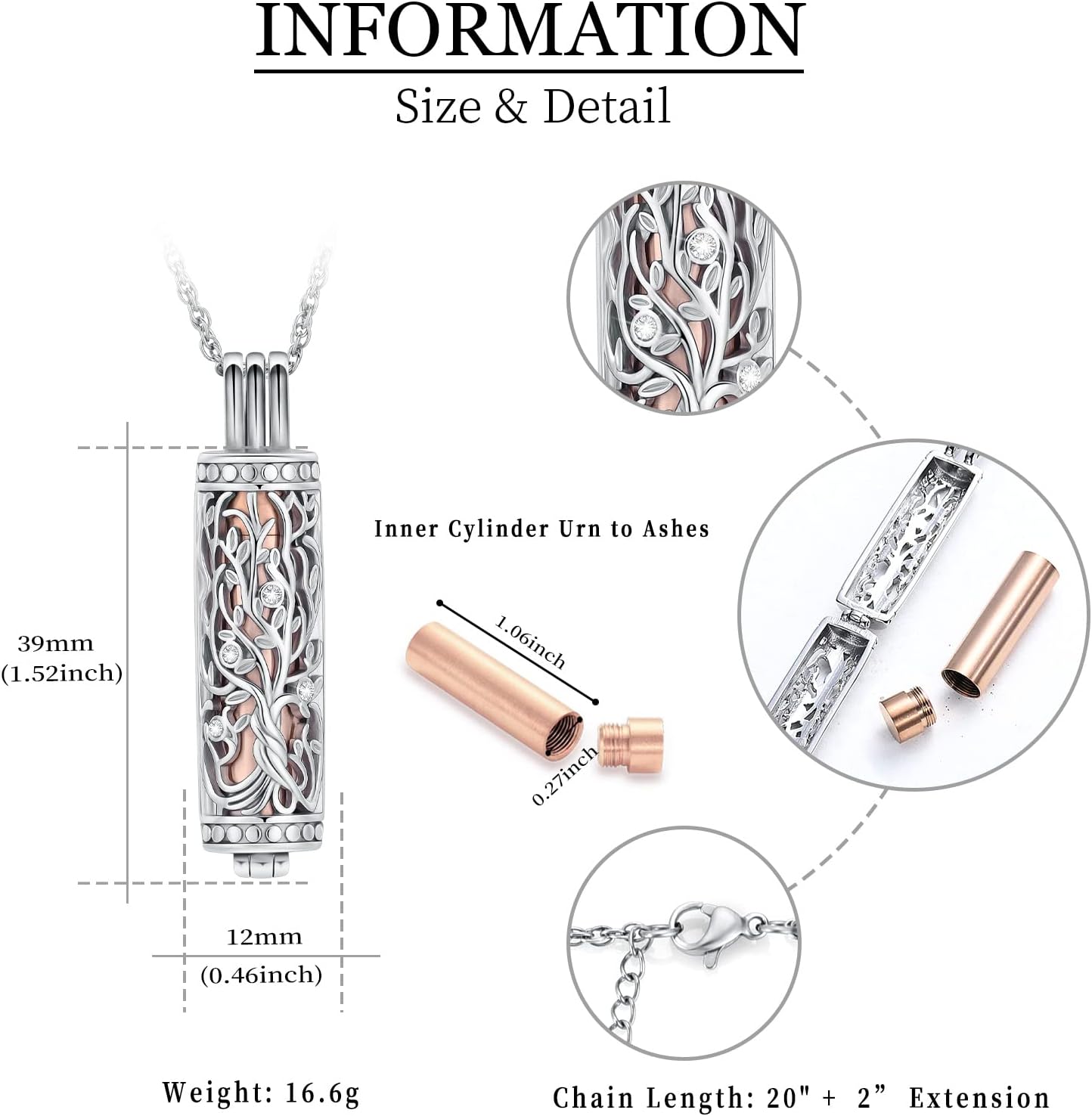 shajwo Cylinder Cremation Jewelry Tree of Life Urn Ashes Necklace for Women Men Vial Cremation Ash Pendant Loved One Memorial Jewelry