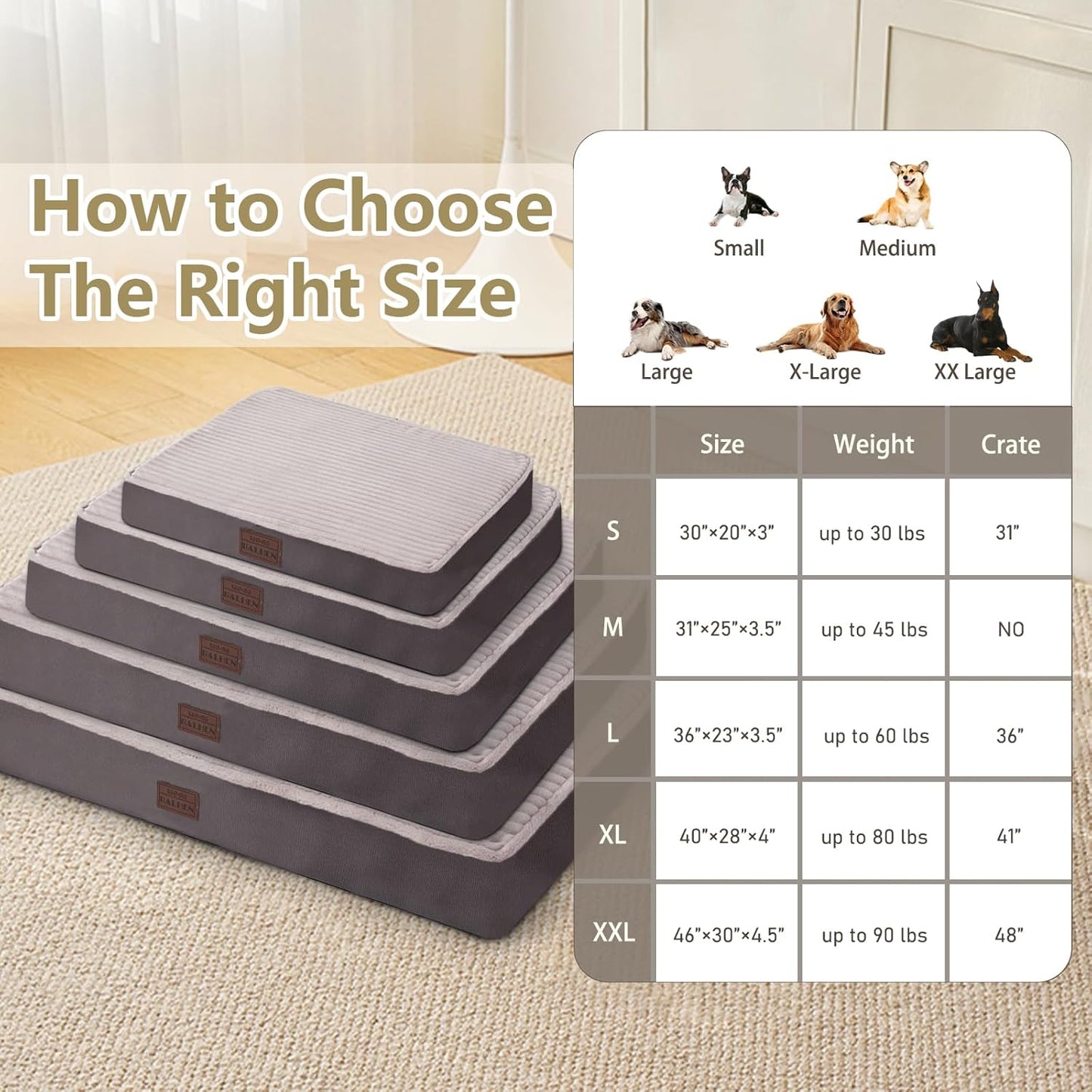 Orthopedic Dog Beds for Medium, Small Dogs - Plush Washable with Egg Crate Foam, Waterproof with Removable Cover & Anti-Slip Bottom, Comfy Striped Dog Bed for Crate, 31x25 Inch, Gray