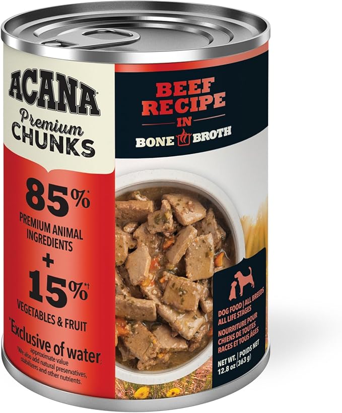 ACANA Premium Chunks in Bone Broth Grain-free Wet Dog Food Beef Recipe 12.8oz Cans (12 Count)