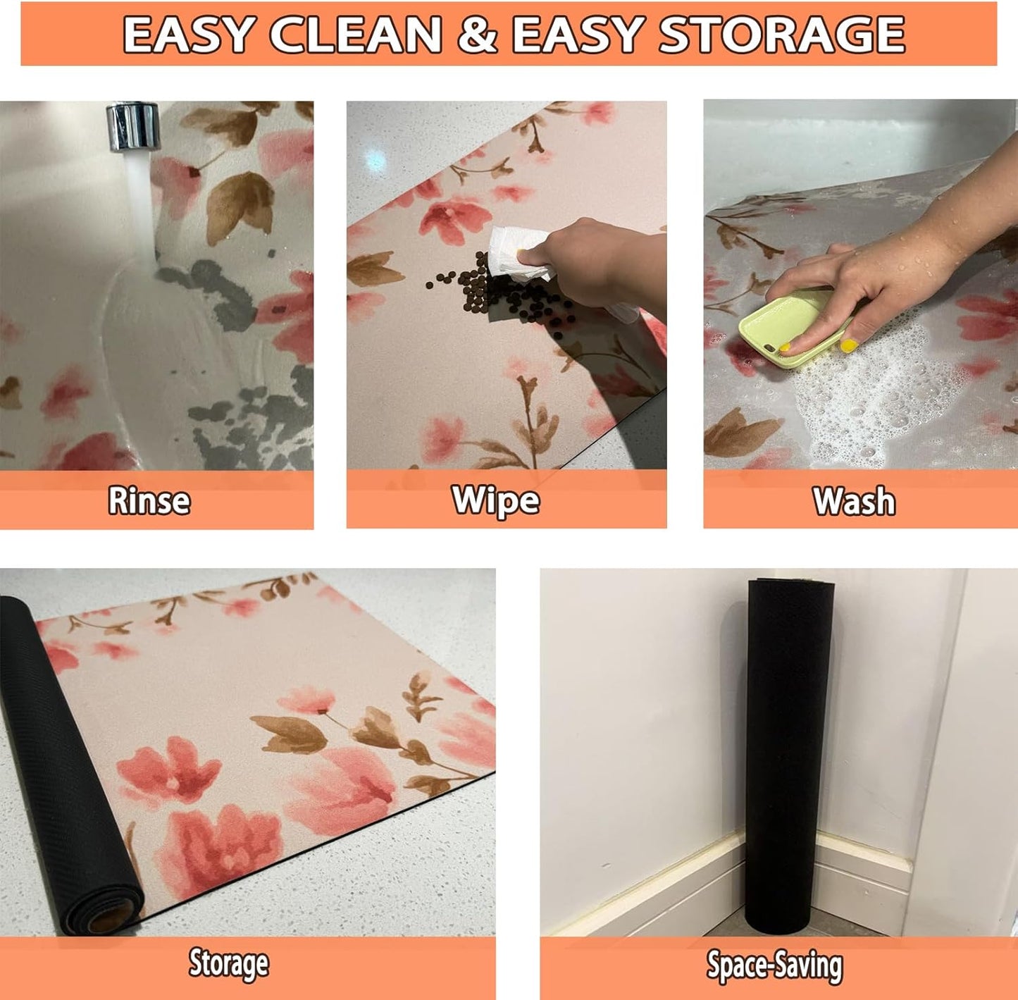 Pet Feeding Mat for Dogs and Cats - Super Absorbent Anti-Slip Bowl Pad, Eco-Friendly Washable Mat to Prevent Spills and Mess Flower Mat 12"x20"