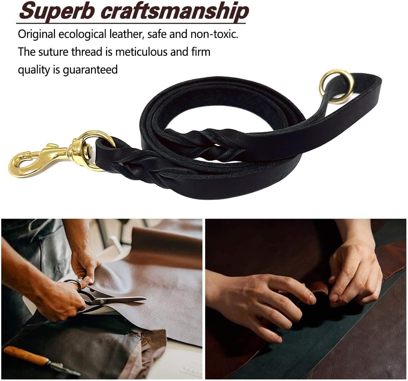 Leather Dog Leash 4ft x 3/4 inch, Heavy Duty Dog Training Leash, Strong Sturdy Genuine Leather Braided Pet Leashes, Soft and Comfortable Pet Lead for Large, Medium Dogs