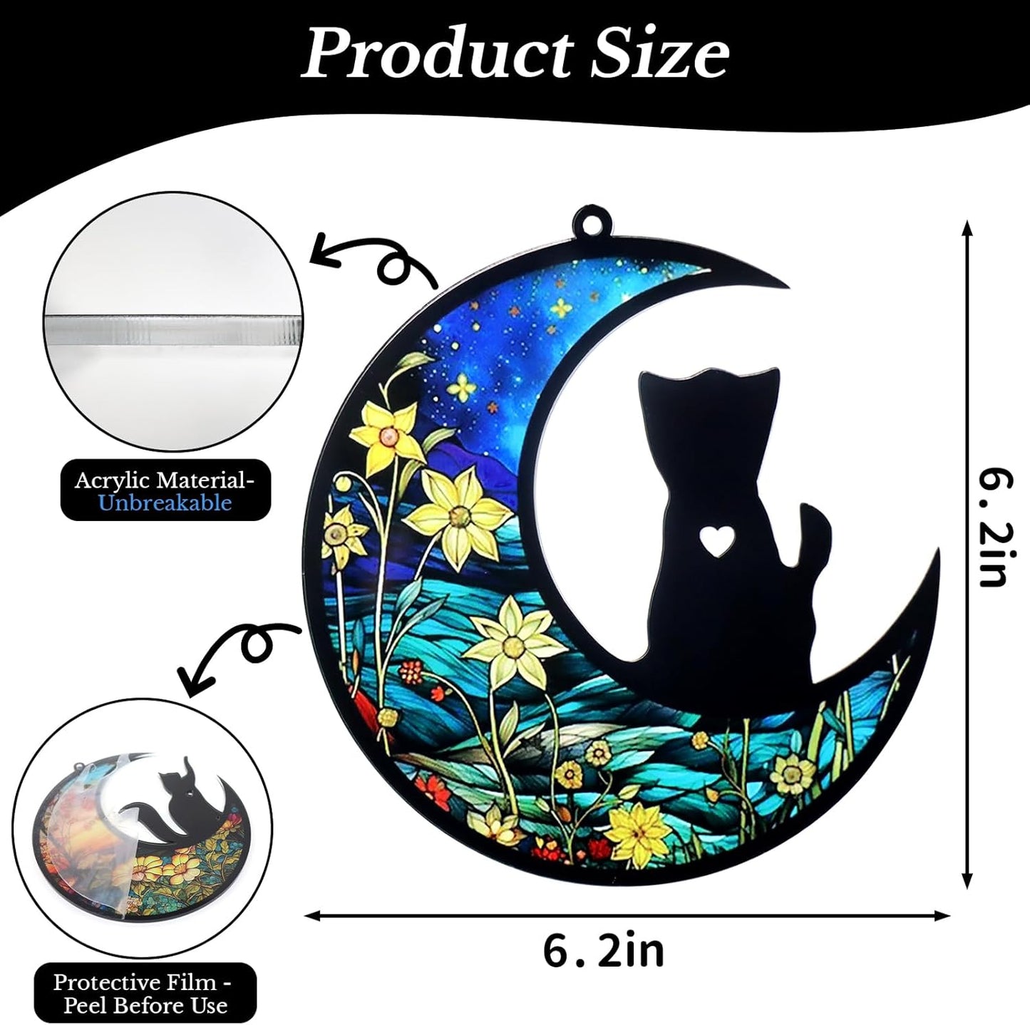 Pet Memorial Suncatcher, Loss of Cat & Dog Sympathy Gifts, Hanging Stained Acrylic Light Catcher, Cat & Dog Memorial Ornament for Pet Lovers, Star Pattern