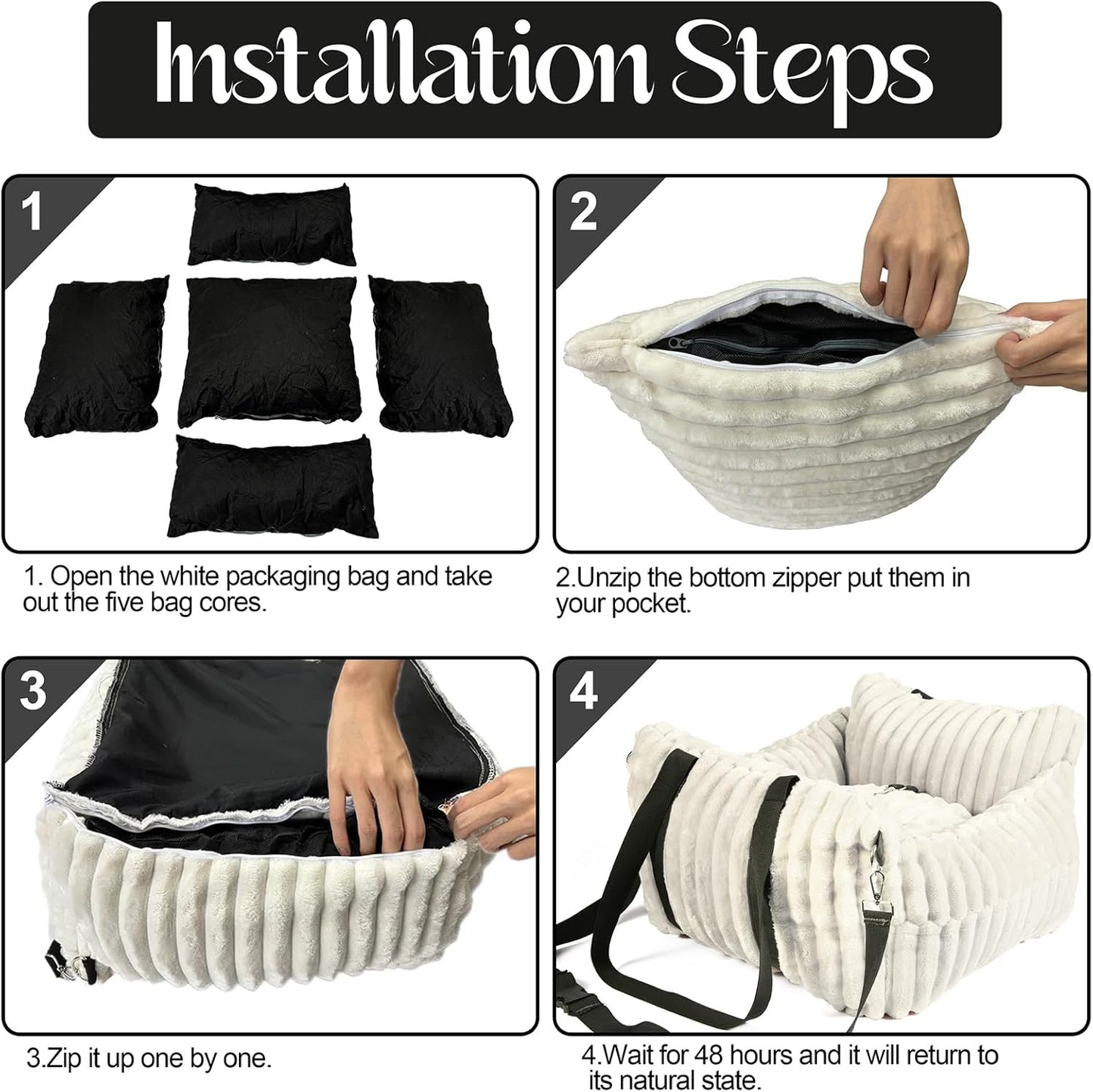 Dog Car Booster Seat, for Small Dogs Under 30 lbs, Detachable Washable Travel Bed with Storage Pockets and Safety Belt (Beige, Medium)