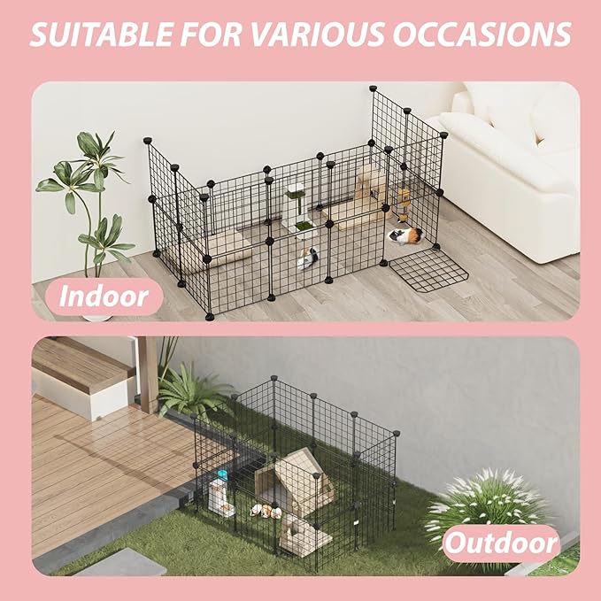 Guinea Pig Cages with Door and Top, 49.2x24.6x12.2inch Small Animal Cage, 20pcs Metal Grid Panels Small Animal Playpen, Expandable Cage for Guinea Pigs, Rabbits, Hamsters and Hedgehogs, Kitten