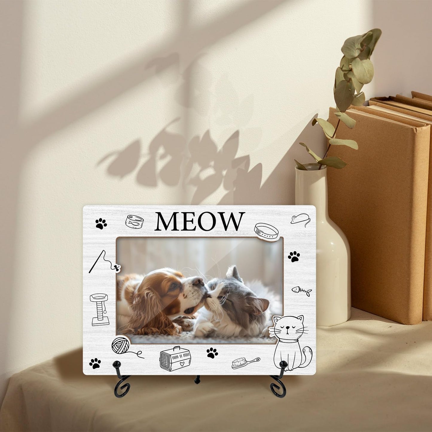 Cat Picture Frame Meow Print Design, Memorial Gifts for Pet Owner, 4x6 Photos Frame with Stand for Home Office Tabletop Display Decorations-19