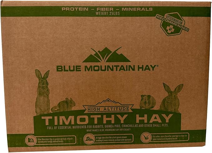 Blue Mountain Hay | Fresh Timothy Hay (25 Pounds) | Great for All Ages | High-Altitude Hay Pet Food for Rabbits, Guinea Pigs, Chinchillas, Hamsters, and Other Small Pets
