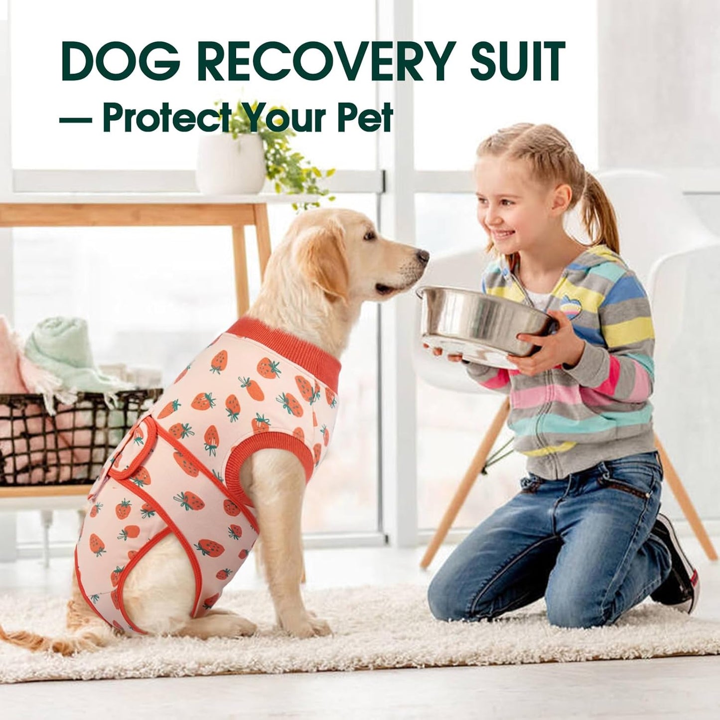 Kuoser Dog Recovery Suit for Female Male Dogs, Post-Surgery Bodysuit for Spay Neuter, Dog Onesie After Surgery, Anti-Licking Pet Surgical Recovery Suit, PinkStrawberry XXL