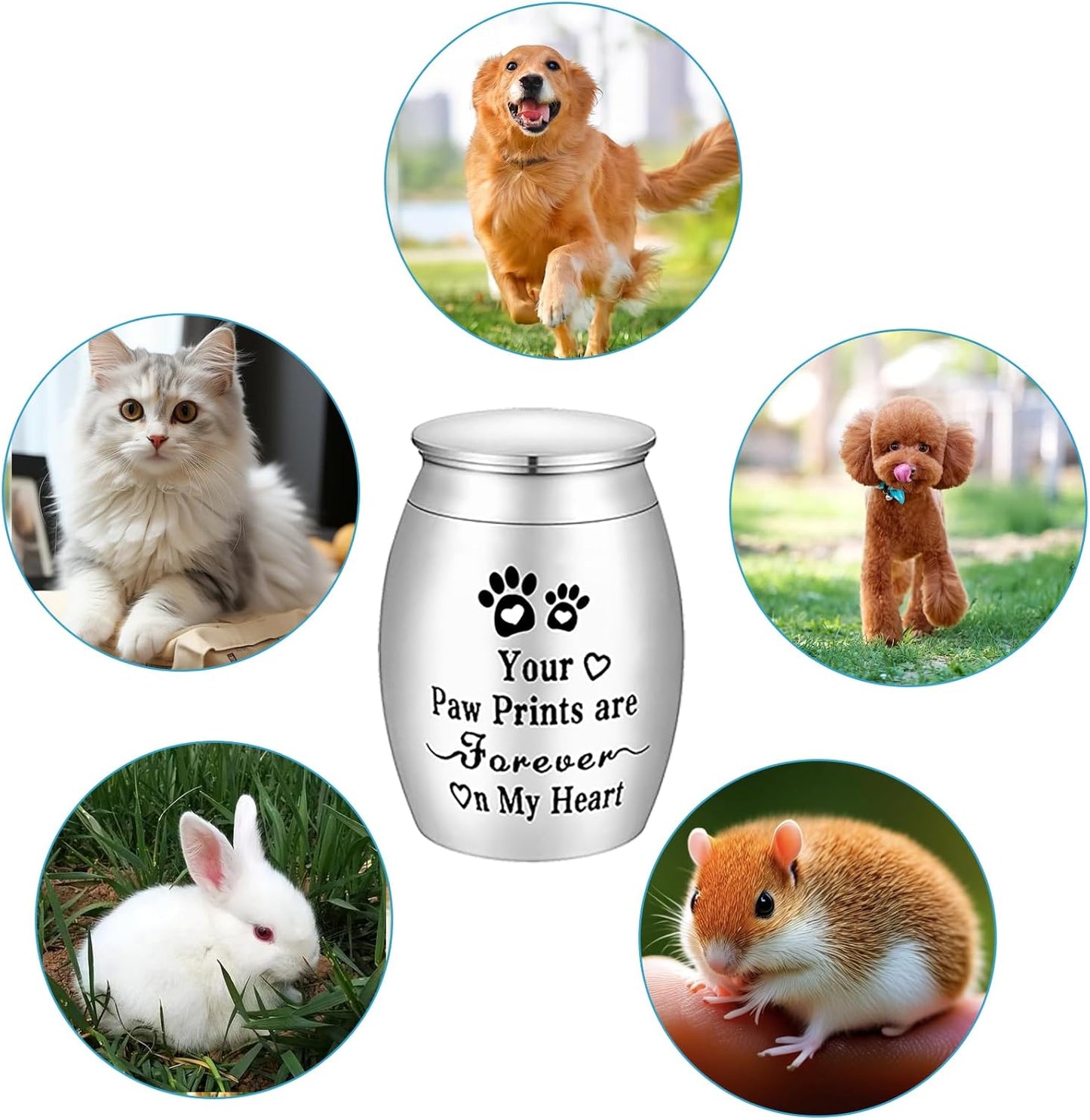 Pet Memorial Urn for Small Pets – Angel Paw Keepsake for Ashes – Mini Aluminum Cremation Jar for Dogs, Cats, Rabbits