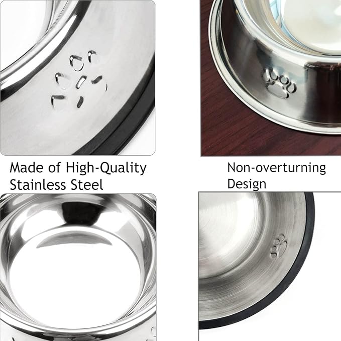 YUDANSI 2 Stainless Steel Dog Bowls, Dog Feeding Bowls for Large Dogs, Anti-Turnover Pet Dish with Rubber Base, Medium and Large Pet Feeder Food Water Plate (XL-51oz)