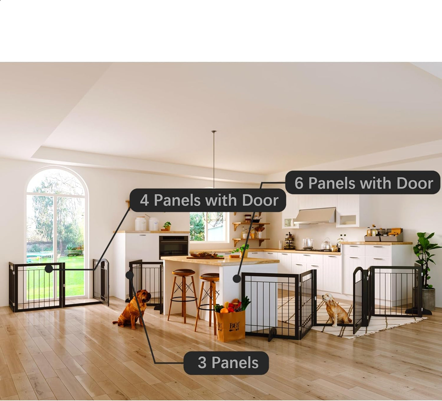 JSB 72-inch Extra Wide 28-inch Tall Dog gate, Freestanding Pet Gate for Halls, Stairs & Home, Pet Puppy Safety Dog Fence with 2PCS Support Feet (Black)