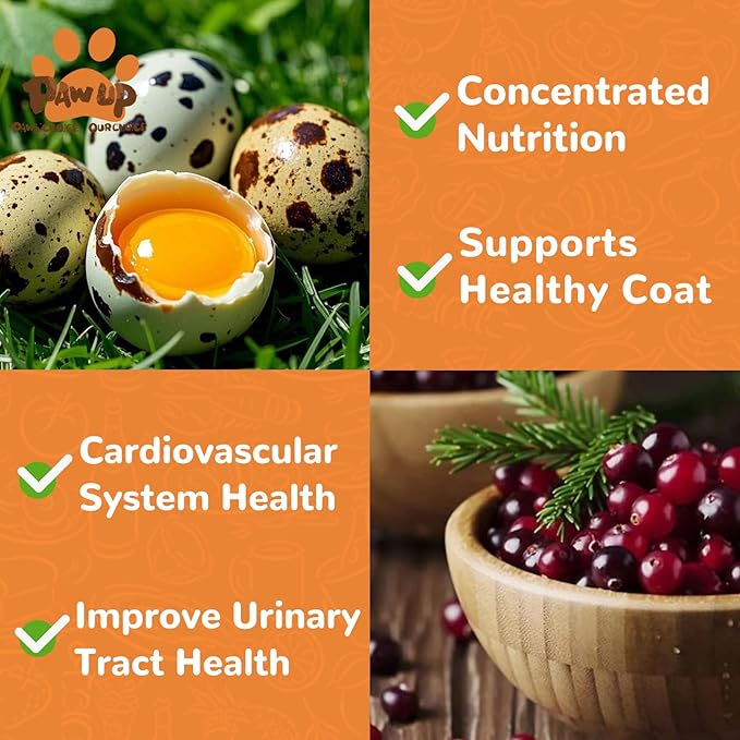 Freeze Dried Cat & Dog Treats, Natural Quail Egg Yolk, Rich in Antioxidants Cranberry Added, High-Protein Pet Snacks for Coat & Urinary Health, 3.5 oz