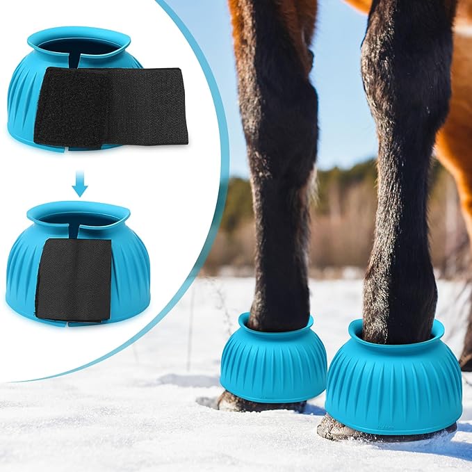 Abbylike Horse Bell Boots Protect Against Hoof Impact Trauma Rubber Bell Boots Horse Care for Turnout No Rub Design Comfort Quick Wrap Hook and Loop