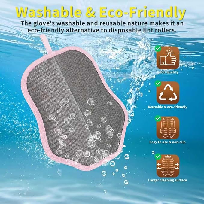 Pet Hair Removal Glove for Cats& Dogs Enlarge Reusable Electrostatic Pet Hair Gloves, Pet Hair Remover Tool for Couch, Clothing,Carpet, Car Seat (Pink)