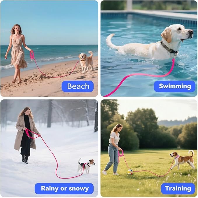 Waterproof Long Leash for Dogs Training 16FT/30FT/50FT, Long Dog Leash Heavy Duty Lead for Large Medium Small Dogs Outside Walking, Playing, Camping, or Yard(Pink 50FT)