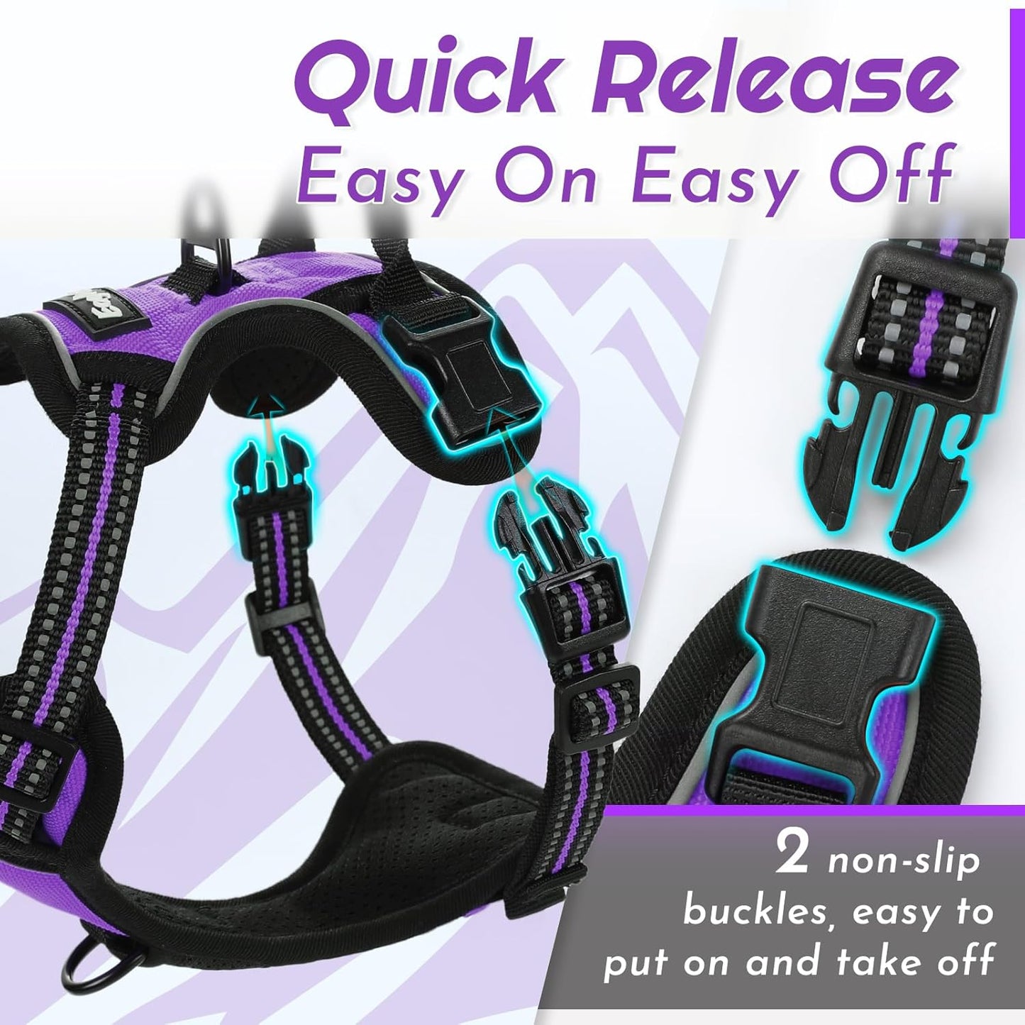 Eagloo Small Dog Harness No Pull, Service Vest with Reflective Strips and Control Handle, Adjustable and Comfortable for Walking, No Choke Pet Harness with 2 Metal Rings, Purple, XS