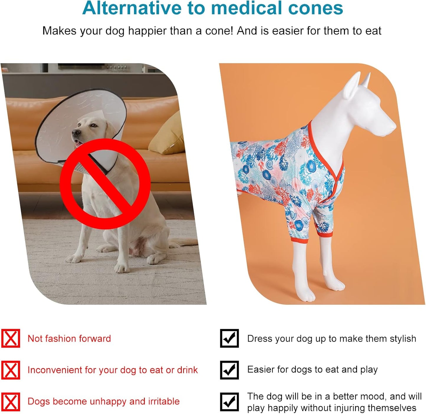 LovinPet Pajamas Outfit, Undershirt for Dog Coats, Lightweight Soft Fabric, Coral Trees and Shells Print, UV Protection Shirt, Easy to Wear Adorable Dog Clothes,Blue, L