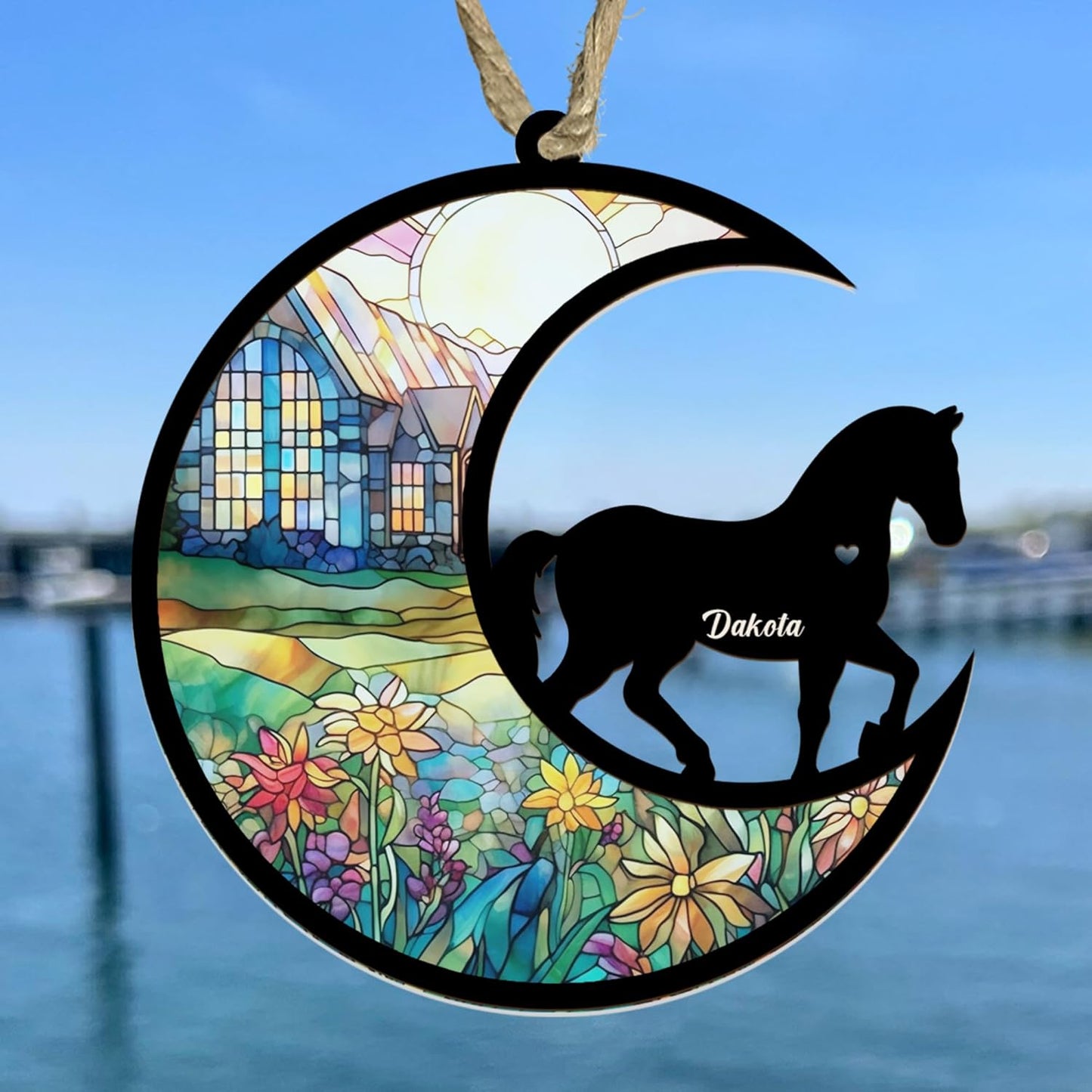 Personalized Moon Sign Horse Suncatcher Ornament - Memorial Hanging Door Keepsake for Horse Lovers - Loss of Pet Sympathy Gift