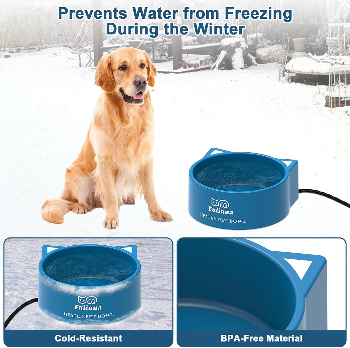 Heated Water Bowl for Outdoor Dog & Cat, Large Heated Dog Bowl Provides Drinkable Water in Winter, Outside Heated Pet Bowl with 78.7in Anti Chew Cord for Dogs Cat Bird Chicken Duck,108 OZ/30W