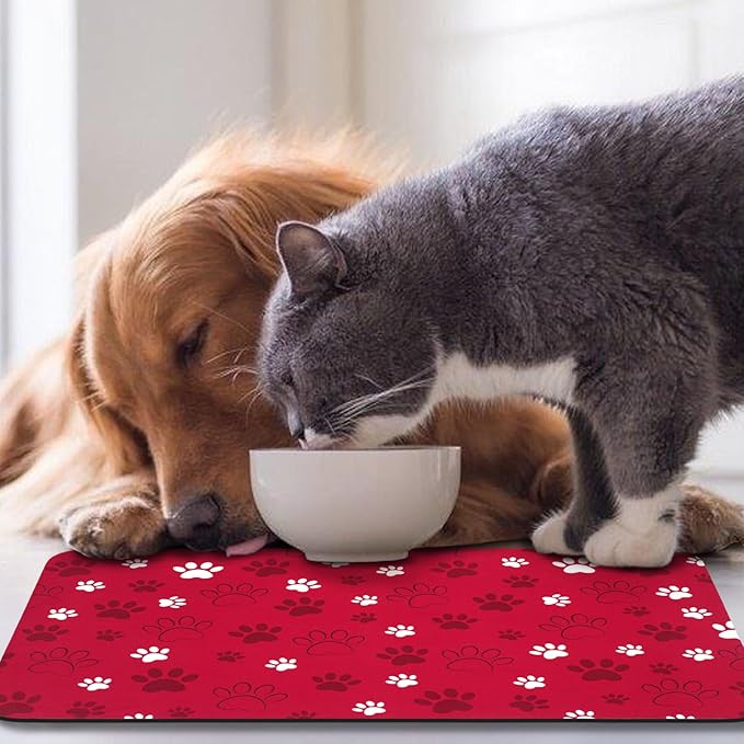 Dog Food Mat, Absorbent Water Bowl Mats Cat Pet Feeding Placemats Red 24 * 32 inch