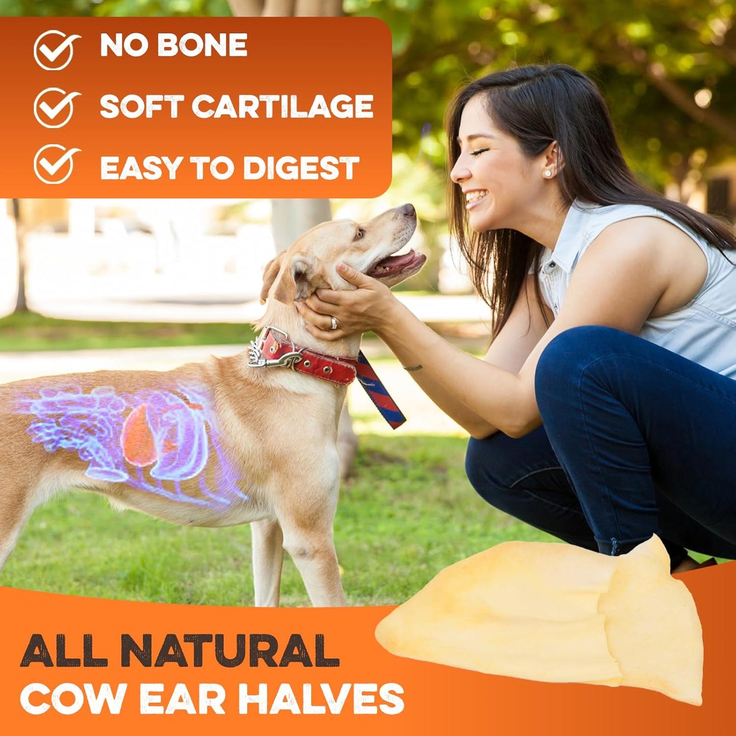 Cow Ears for Dogs – Halves 12 ct, Thick Cut, Grass-Fed Angus Beef, All-Natural No-Rawhide Dog Treat Alternative