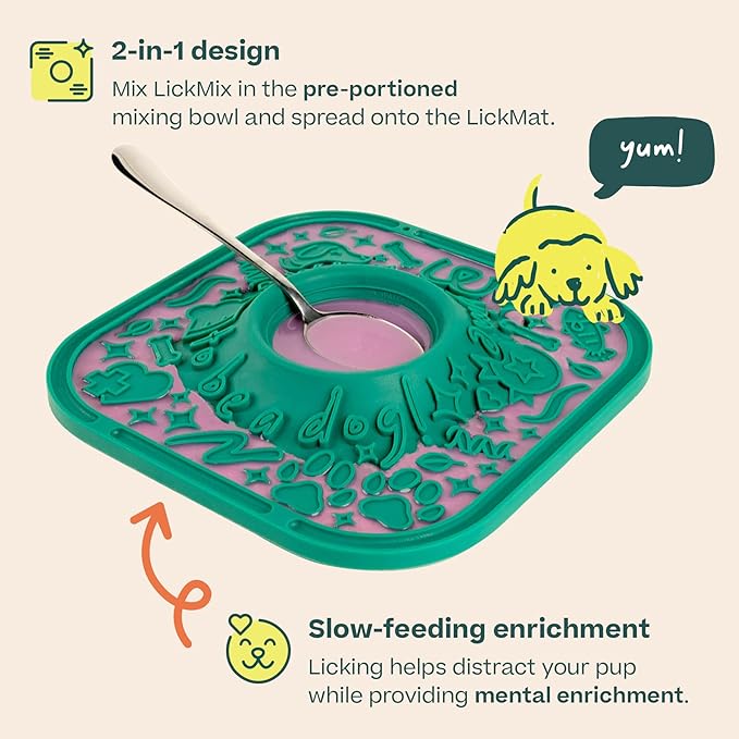 WOOF LickMat - Easy-to-Clean Lick Mat for Dogs - Slow Feeder Mat with Non-Slip Design - BPA-Free Silicone Lick Mat - Interactive Dog Toys - Green