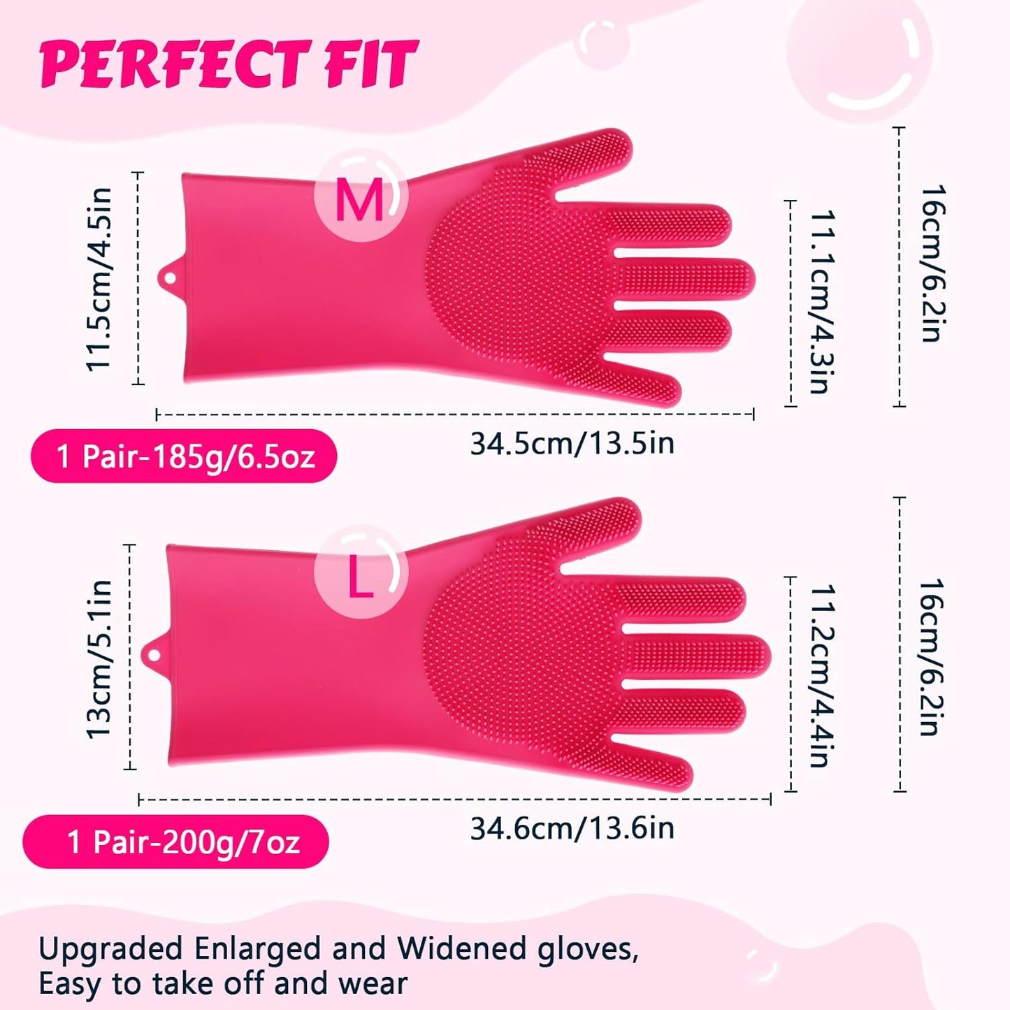 Pecute Pet Grooming Gloves - Heat Resistant Silicone Gloves with High-Density Teeth and Enhanced Five Finger Design for Bathing and Massaging Dogs and Cats (Pink)