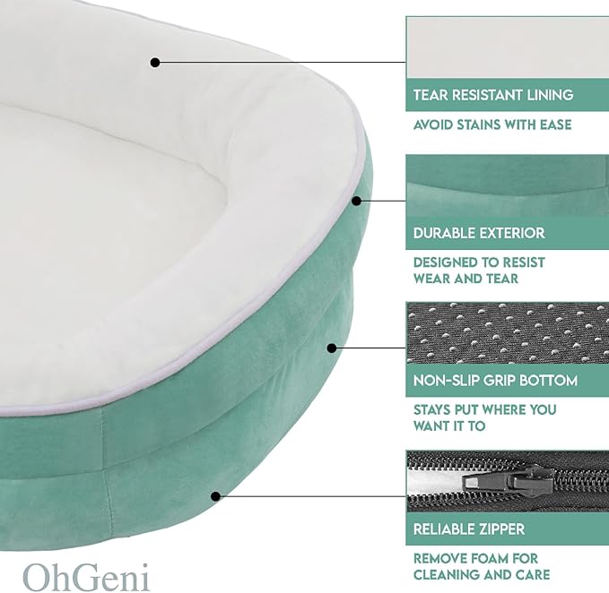 OhGeni Orthopedic Dog Couch Pet Sofa Large Sized Cat Beds with Comfort Foam Support, Soft Comfortable Fabric, Machine Washable Waterproof Removable Cover, 35-Inch (Turquoise)