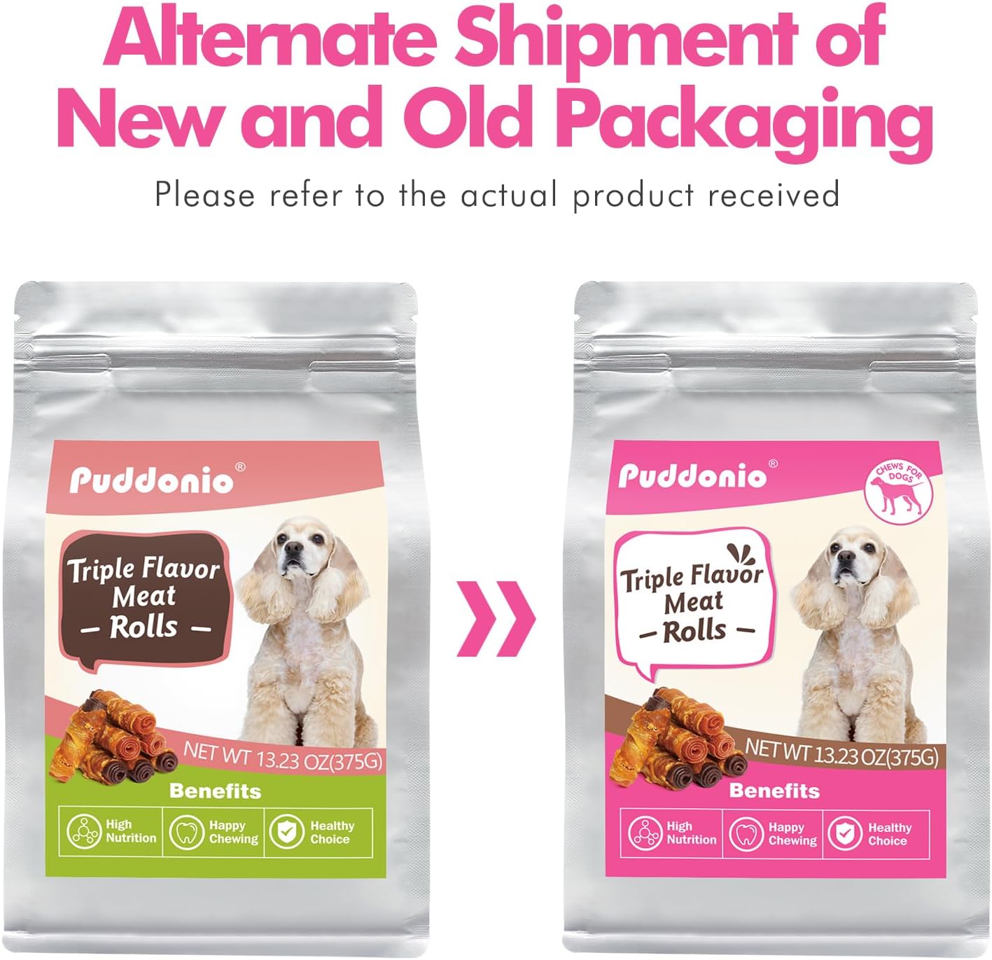 Dog Treats, Triple Flavor Chicken Duck Beef Meat Rolls, Rawhide Free Dog Snacks, Soft Treats for Small Dogs, 13.23 oz