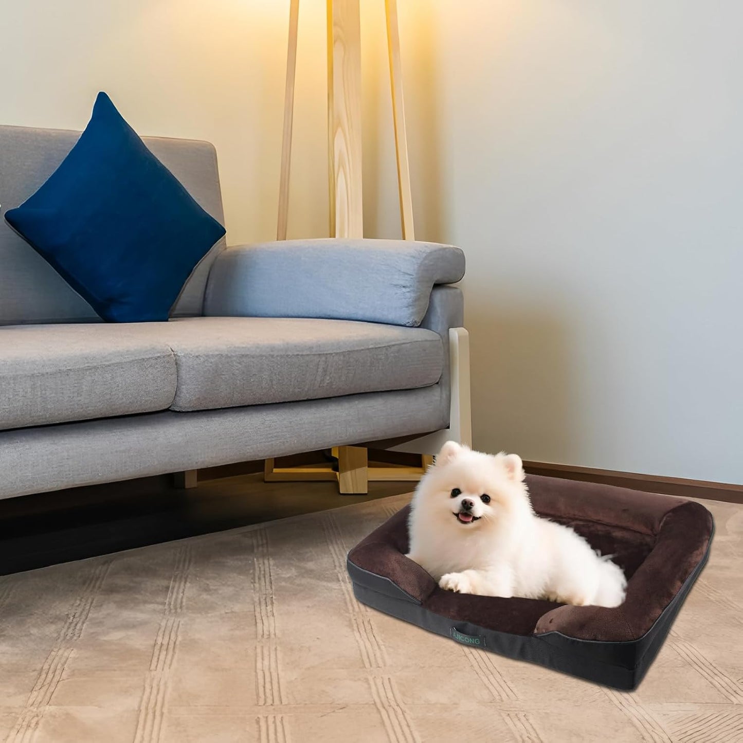 Orthopedic Egg-Shaped Sponge Dog Bed Small Size Dog with Sides, Removable Cover and Non-Slip Bottom (Brown, 24 * 18 * 6)