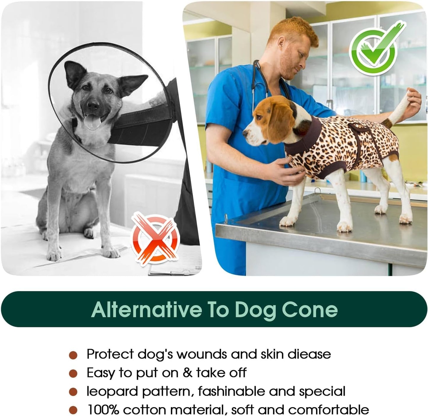 Kuoser Dog Recovery Suit Female, Soft Puppy Surgery Suit, Dog Recovery Suit After Surgery, Post-Op Onesie for Female & Male Dogs, Soft Protective Wear, BrownLeopard S