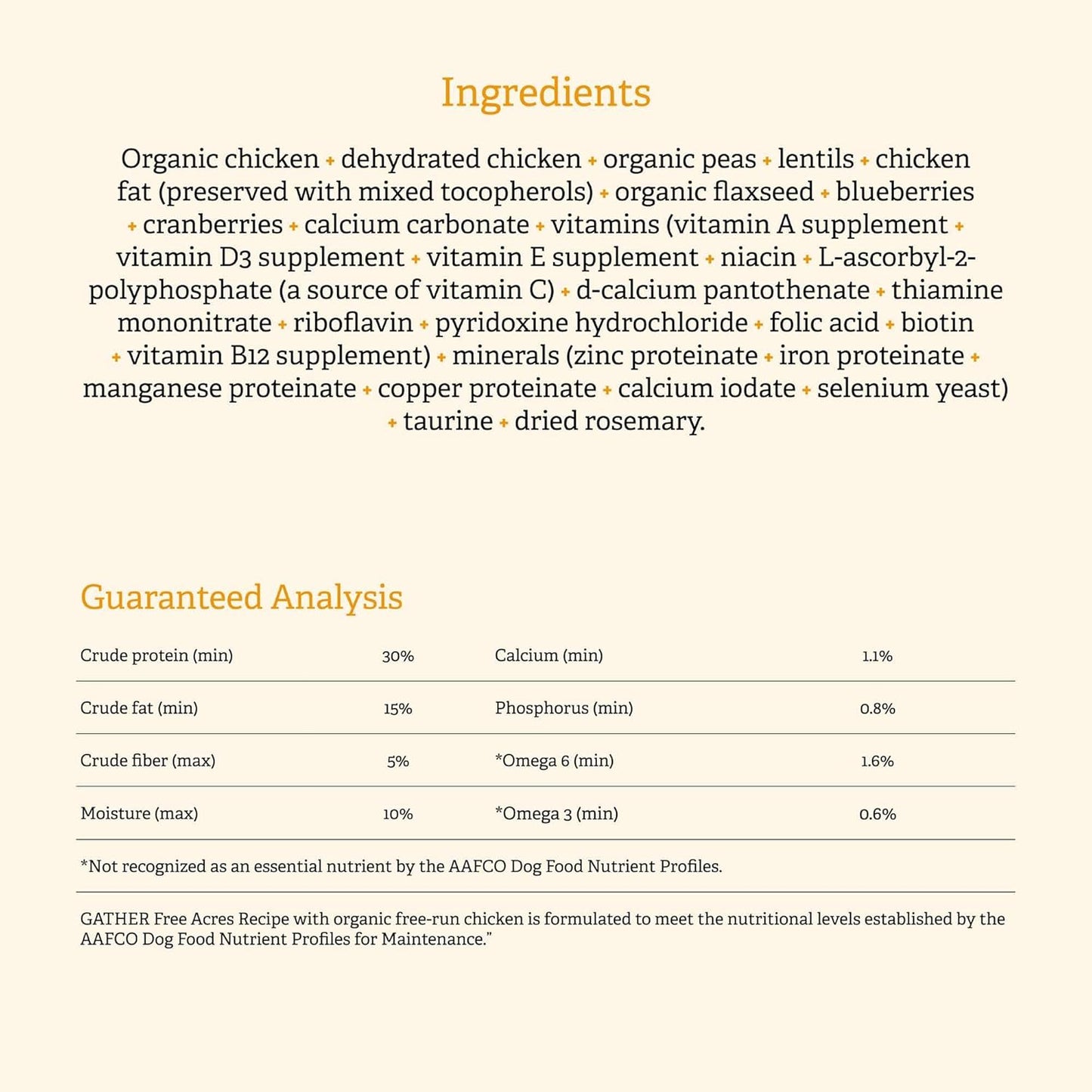 GATHER Free Acres, Grain-Free Organic & Non-GMO Free-Run Chicken Recipe for Adult Dogs, 16lb Bag