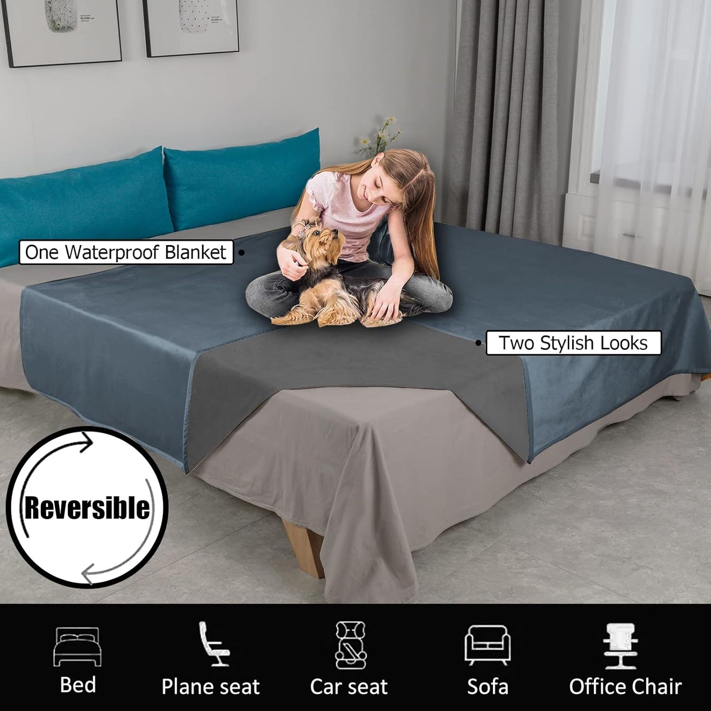 Ameritex Pet Bed Blanket Reversible 100% Waterproof Velvet Super Soft for Sofa and Bed