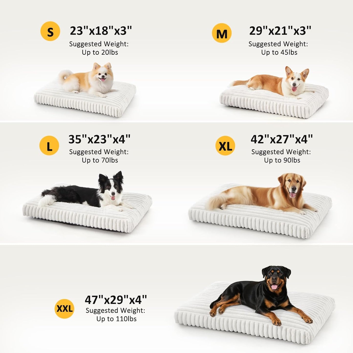 Dog Beds Large Sized Dog, Flat Pet Beds with Removable Washable Cover, Pet Mat Cute Pet Crate Bed Thick Shredded Chopped Crate Foam & Anti Slip Bottom for Indoor, 35"x23"x4" Cream
