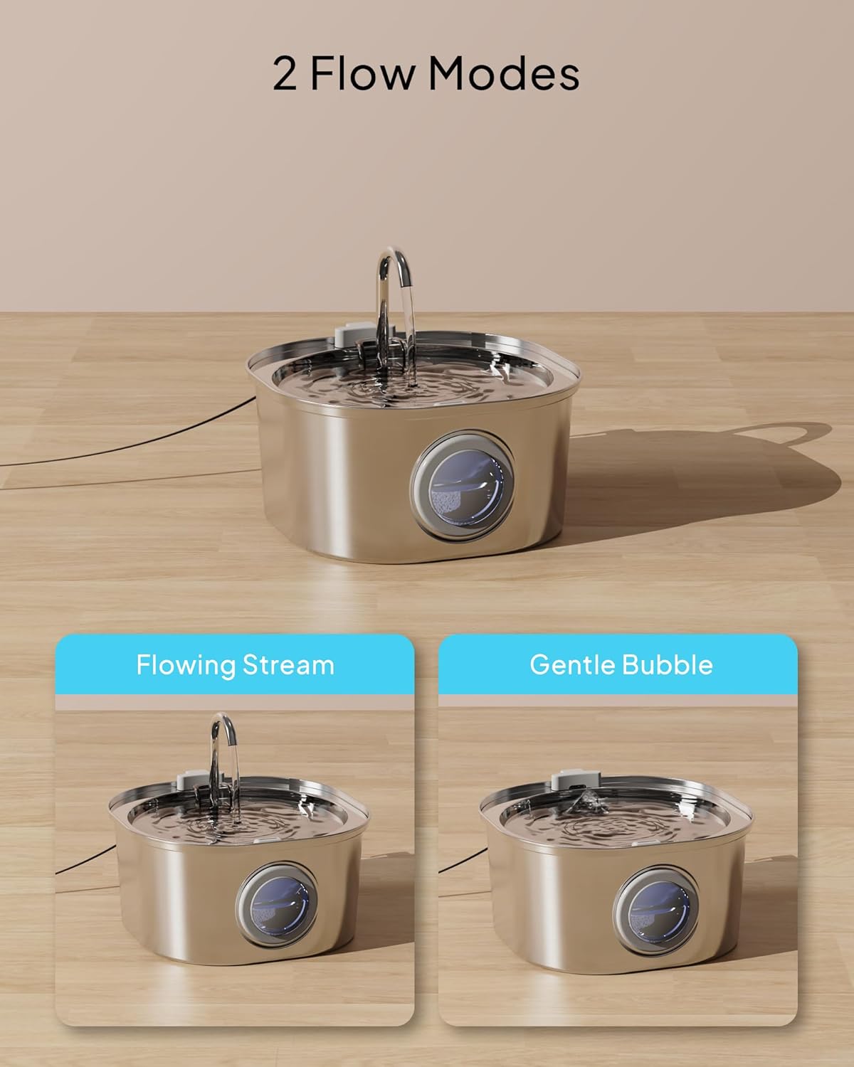 Cat Water Fountain Stainless Steel, 3.2L/108oz Cat Water Dispenser with Quiet Water Pump and Water-Level Window, Dishwasher Safe Pet Drinking Fountain for Cats Indoor with Replacement Filter