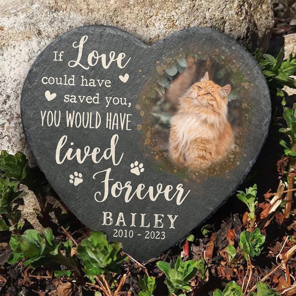 Heart Shaped Pet Headstone Marker with Cat Paw Print, Quote Options - Fit with Loss of Your Emotional Support Pets, Memorial Gifts for a Beloved Dog Outdoor & Indoor Decor