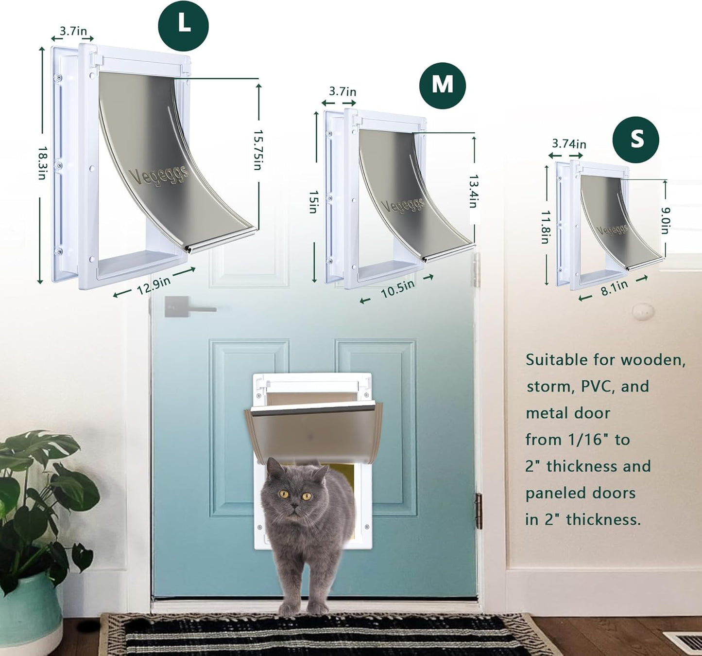 Pet Door for Cat and Dog, Interior and Exterior Large Dog Door, PC Frame and Telescoping Tunnel Doggy and Cat Door, Doggie Door with Magnetic Flap and Sliding Lock Panels (Pets Up to 15 Lb) S