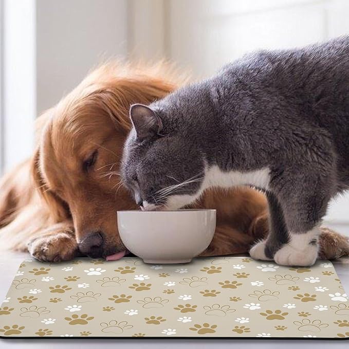 Dog Food Mat, Absorbent Water Bowl Mats Cat Pet Feeding Placemats Beige 17 * 30 inch