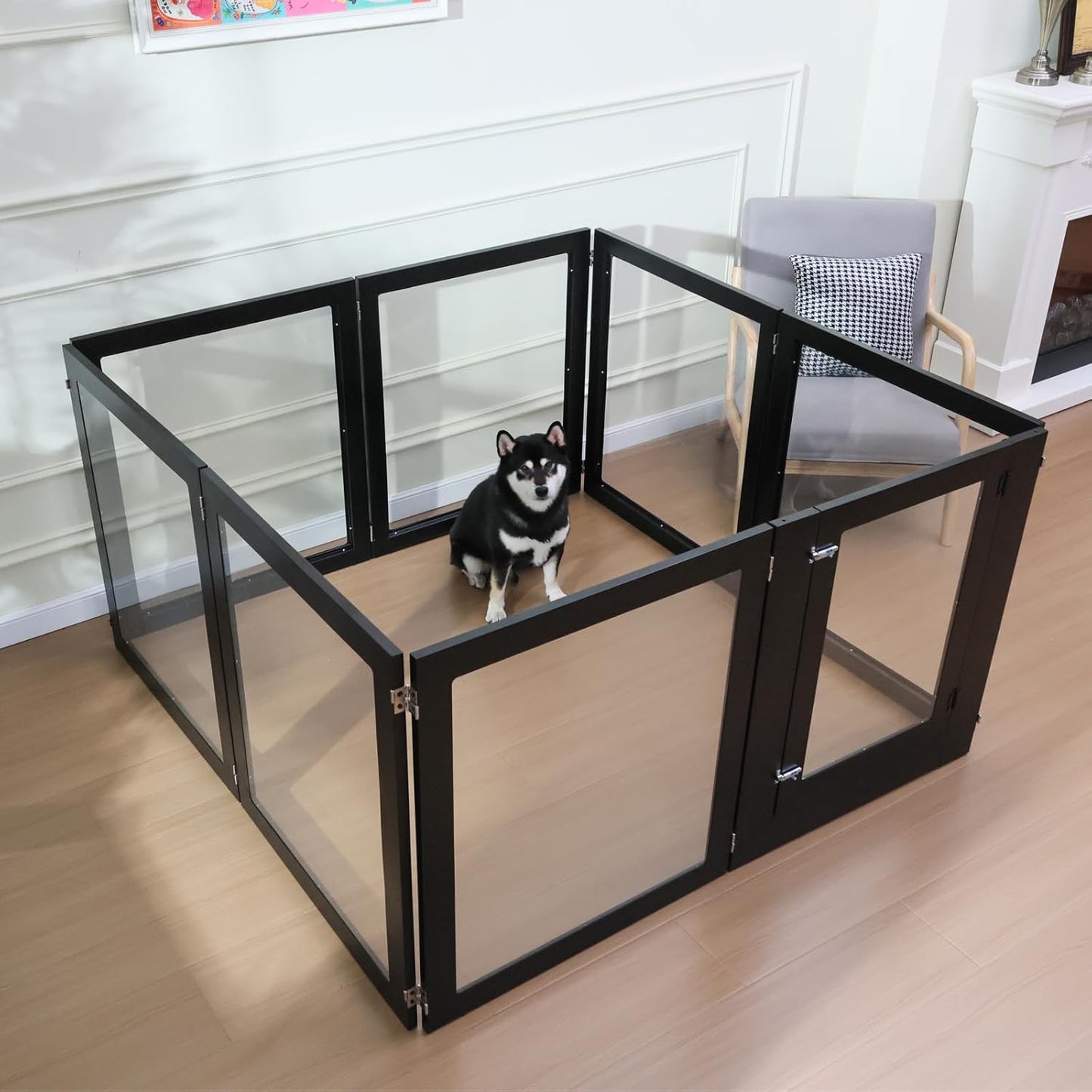 Heavy Duty Clear Acrylic Dog Playpen, 31.5“ Height Transparent Pet Pen, Metal Frame Easy Assemble Kennel Enclosure, Ideal for Small to Medium Dogs, Cats, and Other Small Pets