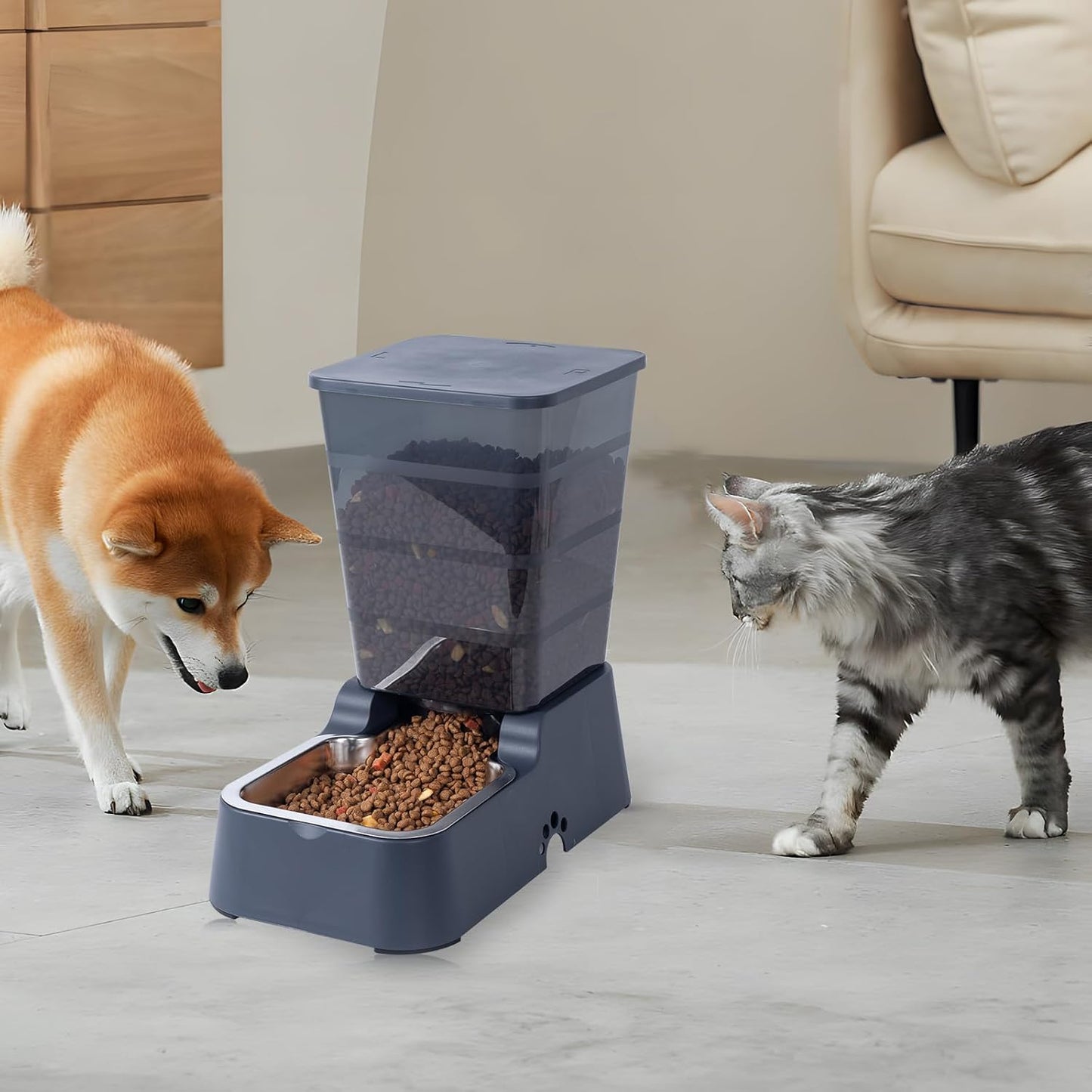 Meikuler Pets Auto Feeder 5.2L,Food Feeder and Water Dispenser Set for Medium & Large Dogs Cats and Pets Animals (Navy)