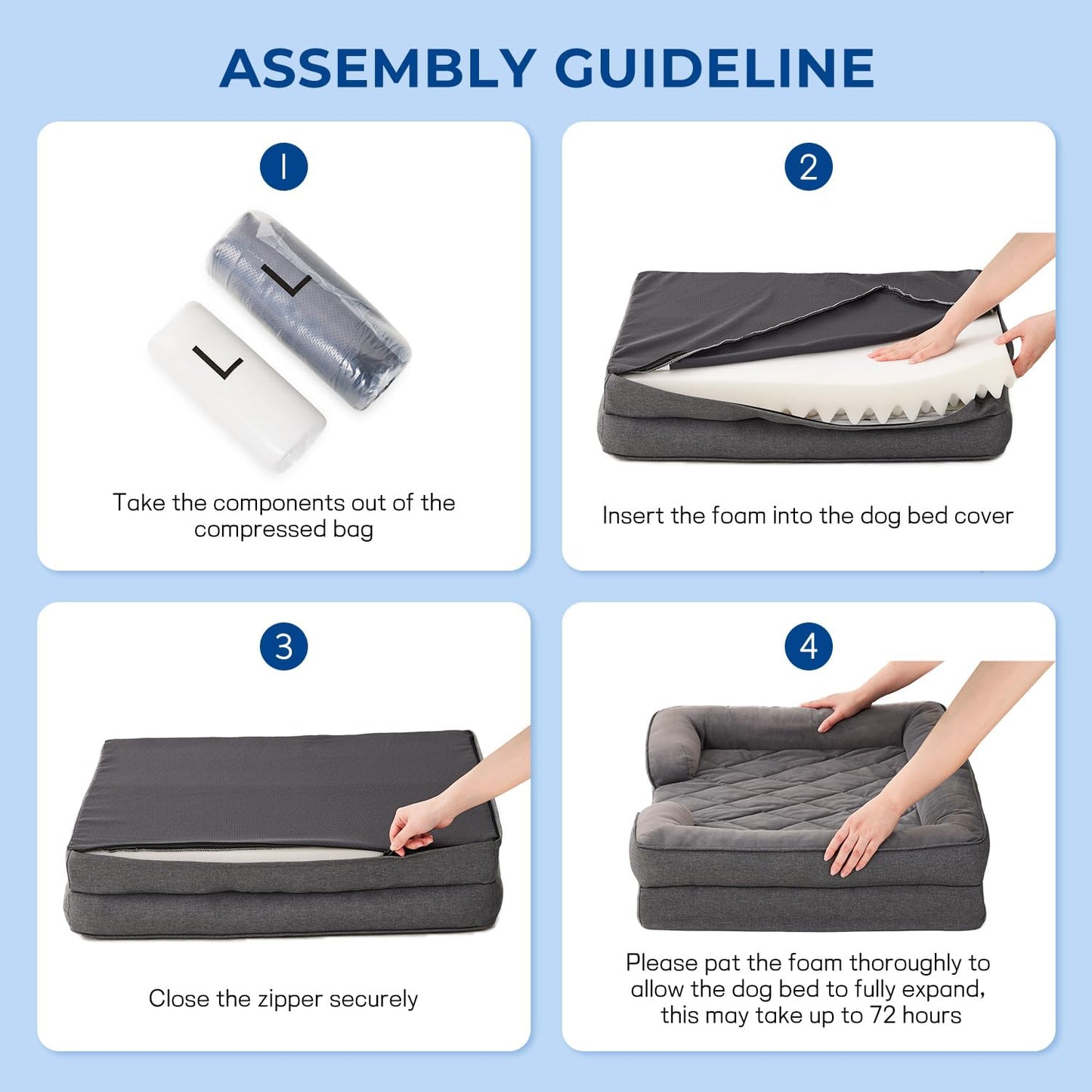 Orthopedic Dog Bed for Large Sized Dogs, Washable Dog Beds with Bolsters, Memory Foam Pet Sofa with Removable Waterproof Cover & Nonskid Bottom, Black