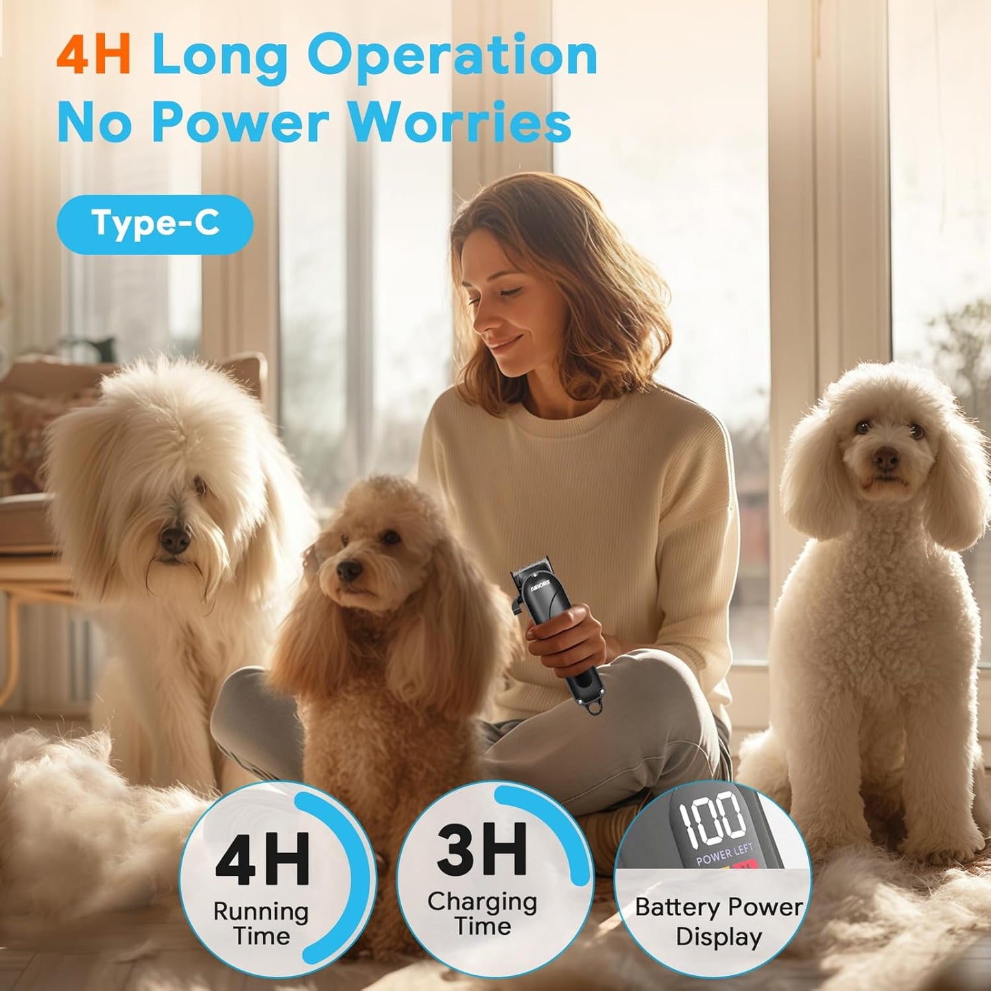 Dog Clippers for Grooming: Dog Grooming Kit Low Noise Electric Quiet Rechargeable Adjustable Clipper Comb Cordless Pet Hair Thick Coats Clippers Trimmers Set Dogs Hair Clippers for Dogs Cats Pets