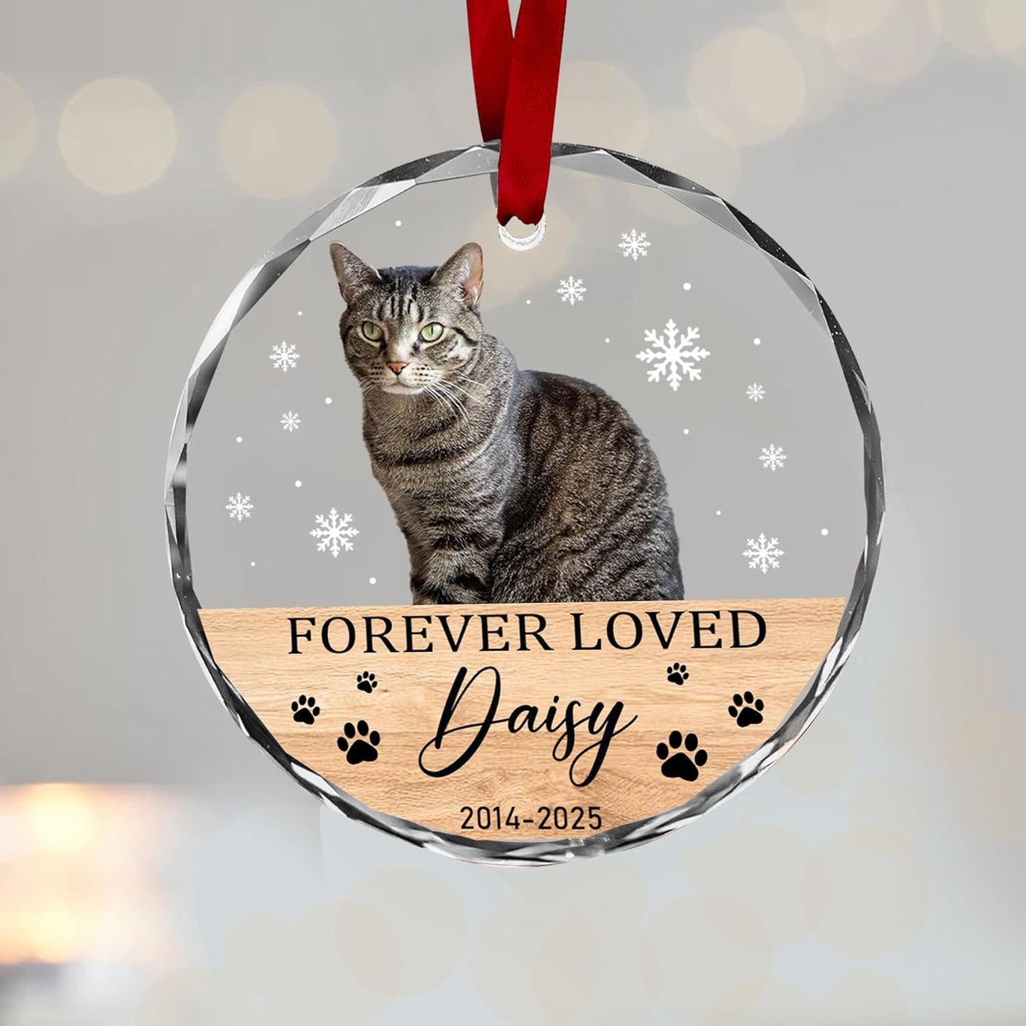 Personalized Cat Memorial Ornament, Pet Loss Remembrance, Cat Lover Keepsake, Photo Custom, Forever Loved Glass Ornament
