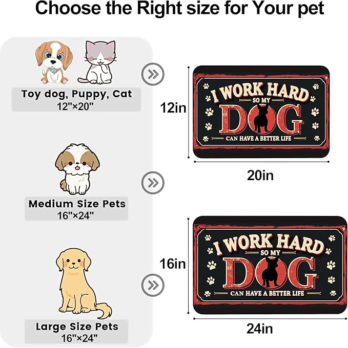 Work Hard Dog Pet Feeding Mat for Floors-Absorbent Dog Bowl Mat for Food and Water, Quick Dry Pet Cat Feeding Mats with Non Slip Bottom, Mess-Free Dog Accessories 12"x20"