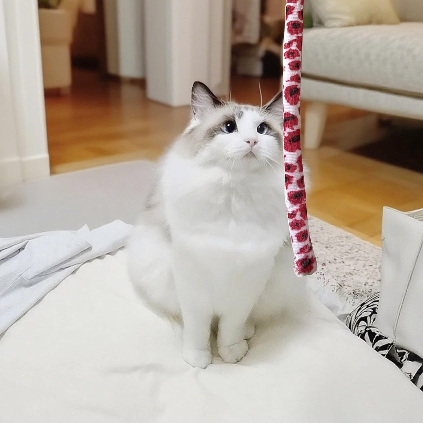 Cat Wand Toys, 4 PCS Plush Srtip Teaser Toy Interactive Teasing Stick Vibrant Teaser Wands for Indoor Cat Kitten Having Fun Exerciser Playing