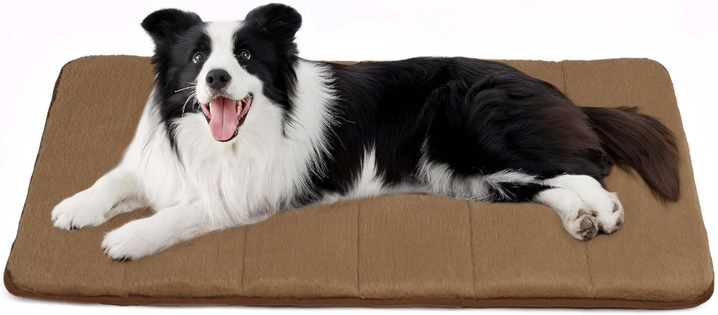 Dog Crate Pad for Large Dogs - Orthopedic Dog Bed with Memory Foam, Washable Soft Warm Pet Mat with Non-Slip Bottom, Khaki