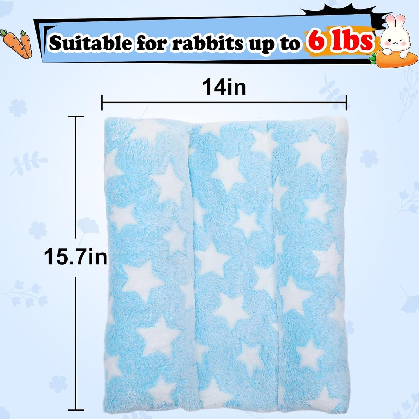 MEWTOGO 15.7 x 14In Rabbit Bed - Thickened Soft Bunny Concave Bed, Cuddle Cushion Plush Mat with Cotton Lounger Pillows for Cage Sleeping Indoor Bunny Gifts, Light Blue-Star